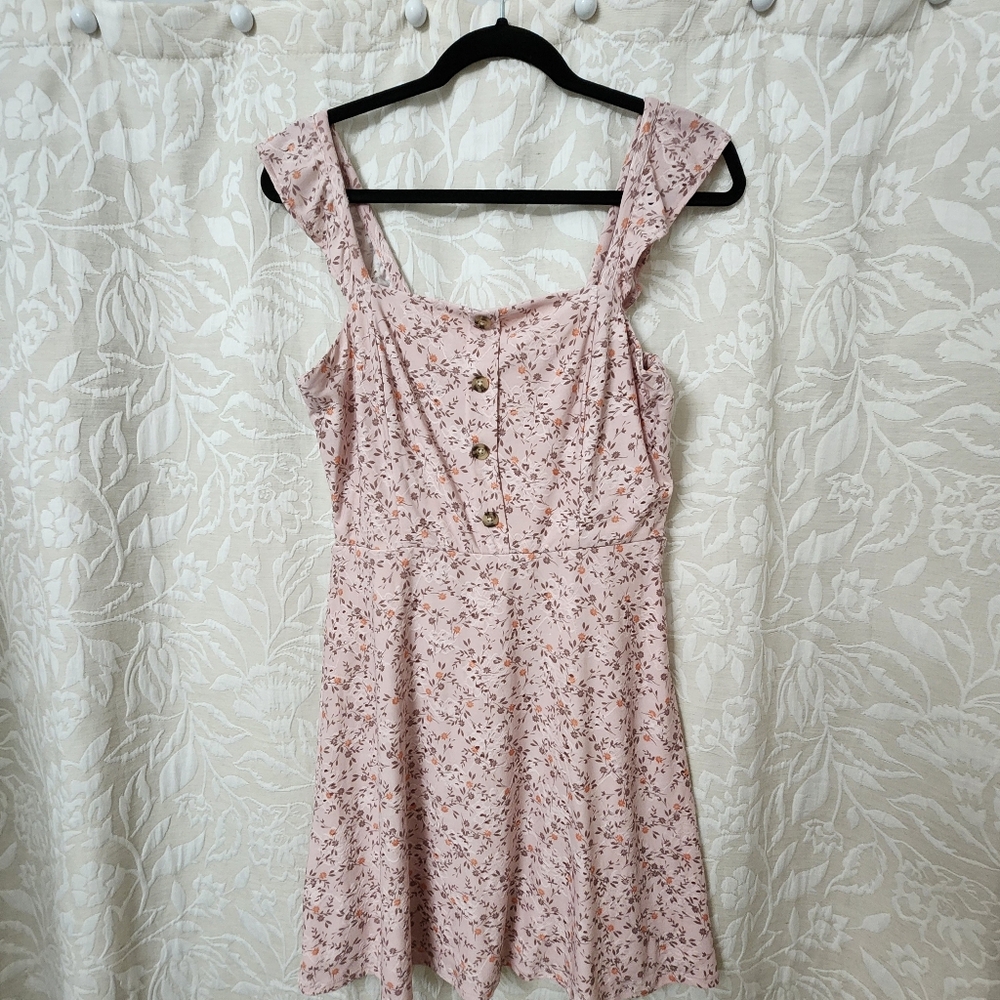 As U Wish Light Pink Floral Dress with Button Accents - Picture 3 of 5